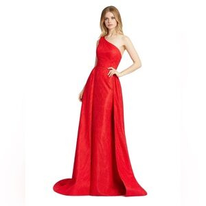 Mac Duggal Elegant Red One-Shoulder Evening Gown with Skirt